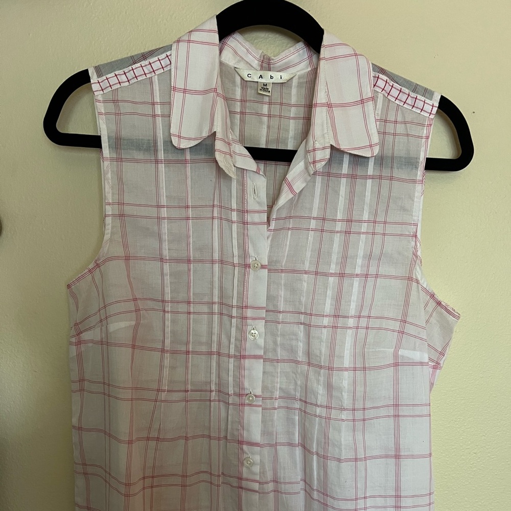 CAbi Sleeveless Button-Up Shirt Red and White